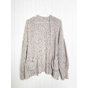 Jodifl Women's Large Beige Multi Confetti Knit Cardigan Cozy Open Front Sweater